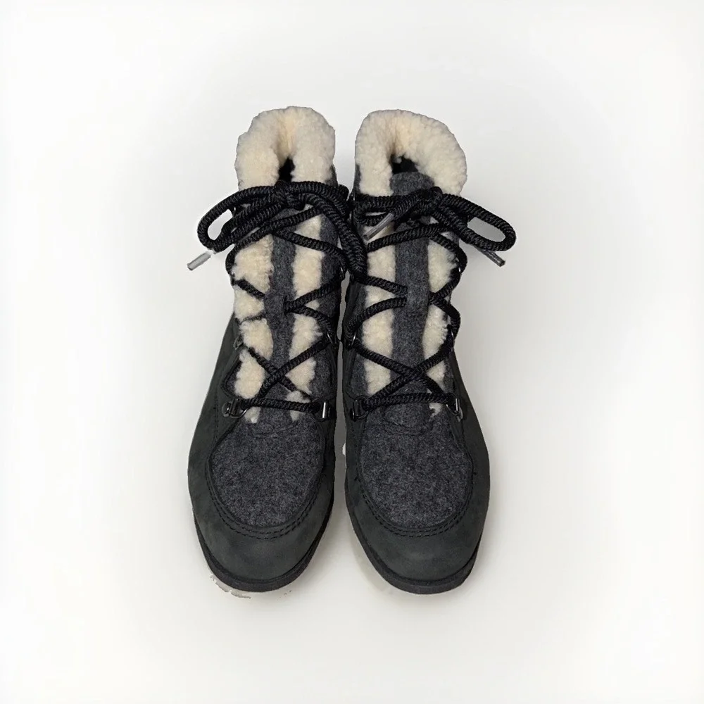 Sorel Sneakchic Alpine Boots Shearling Ankle Size 7.5 Grey Lace Up Booties